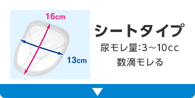 シートタイプ 尿モレ量:3～10cc 数滴モレる