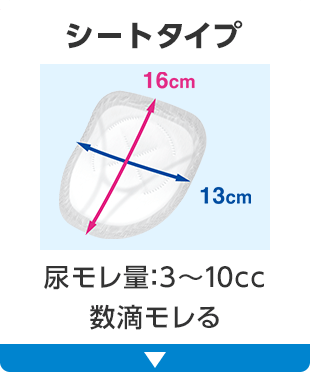 シートタイプ 尿モレ量:3～10cc 数滴モレる