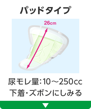 パッドタイプ 尿モレ量:10～250cc 下着・ズボンにしみる